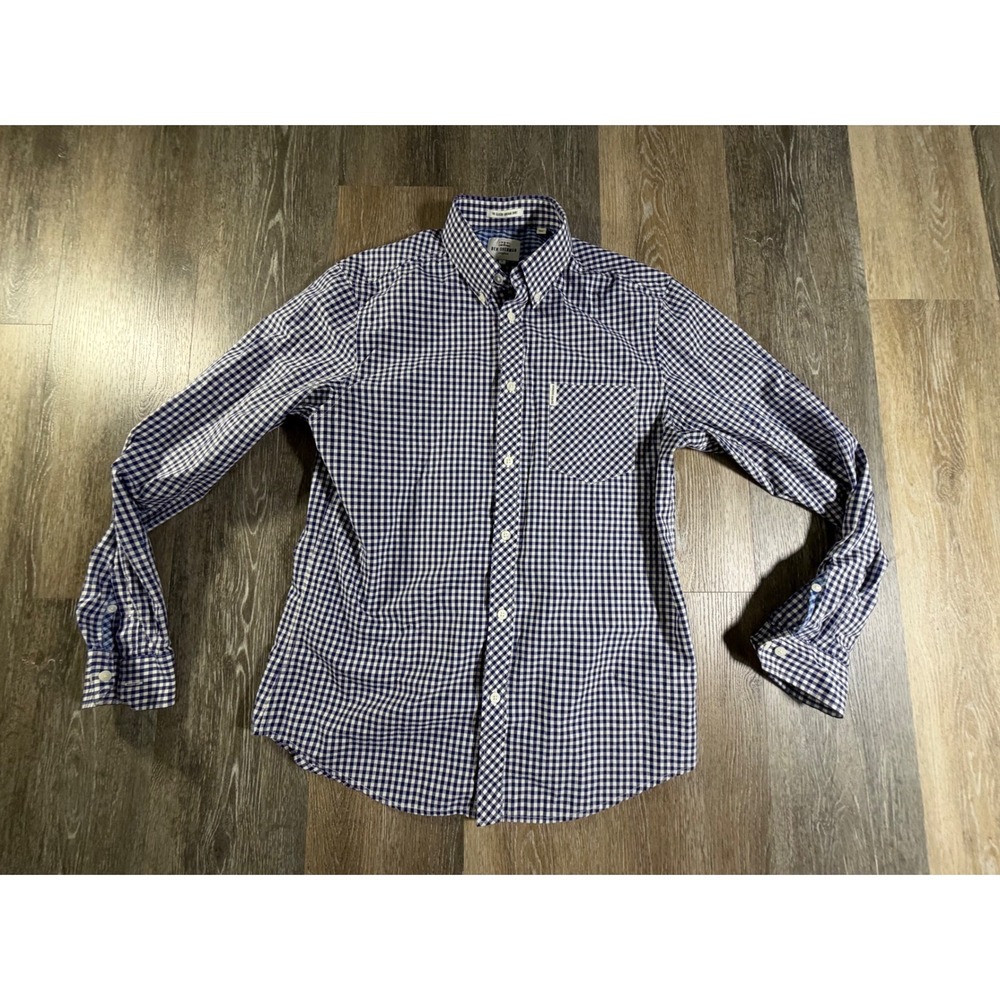 Ben Sherman Gingham Shirt Mens Medium Blue White Long Sleeve Button Down